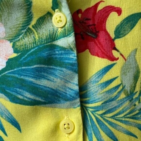 Forever 21 Womens Yellow Floral Short Sleeve Button-Down Hawaiian Shirt Large - Picture 10 of 12